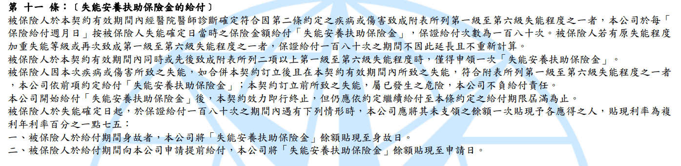 DCC-宏泰失能險-祝扶180-保證給付-失能生活扶助金