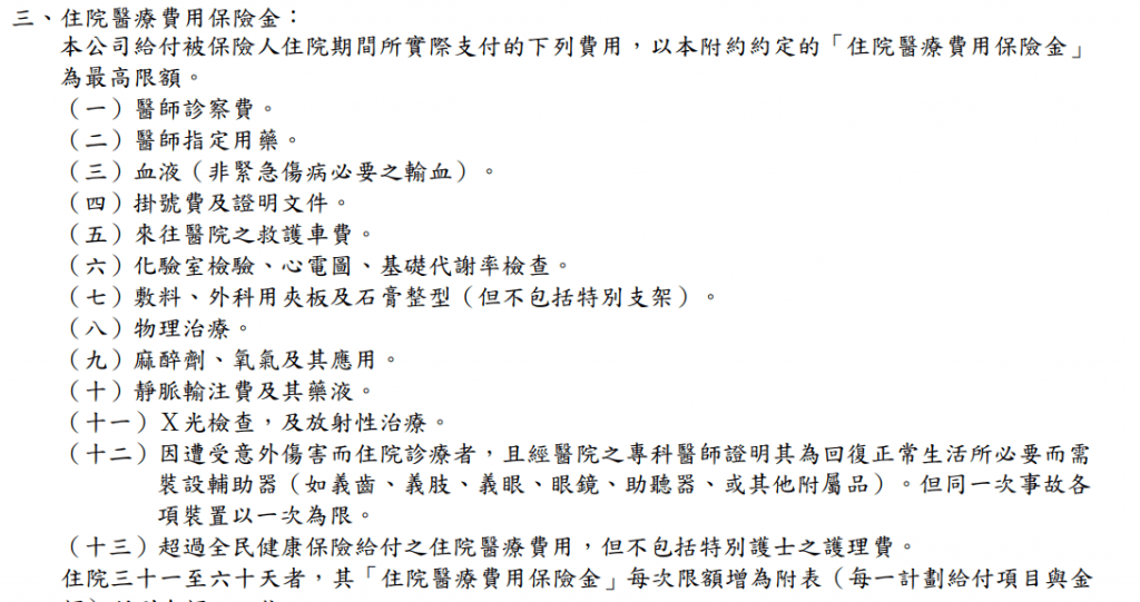 遠雄-真安心-實支實付-住院醫療雜費-條款
